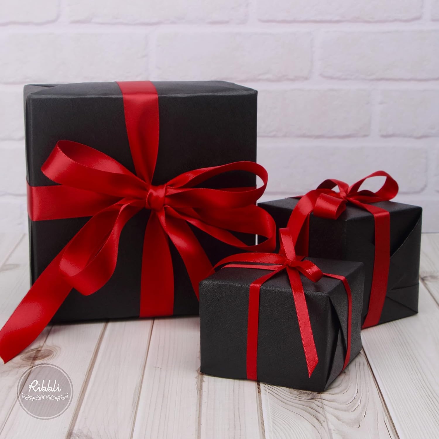 Ribbli 3 Rolls Double Faced Satin Red Craft Ribbon,Total 30 Yards,(1/4 Inch x 10-Yard,5/8 Inch x 10-Yard,1 Inch x 10-Yard),Use for Bows Bouquet,Wreath,Gift Wrapping,Christmas Decoration(Red)