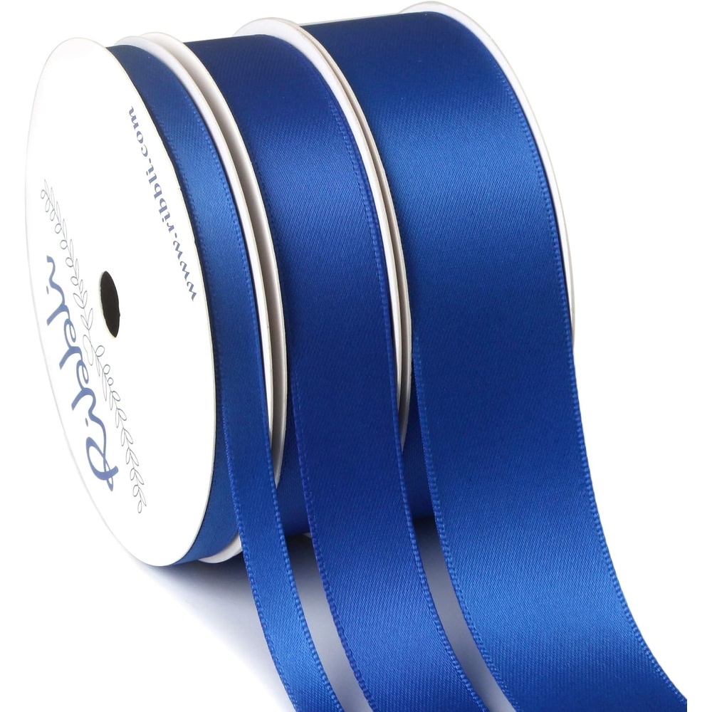 Ribbli 3 Rolls Double Faced Satin Red Craft Ribbon,Total 30 Yards,(1/4 Inch x 10-Yard,5/8 Inch x 10-Yard,1 Inch x 10-Yard),Use for Bows Bouquet,Wreath,Gift Wrapping,Christmas Decoration(Royal Blue)