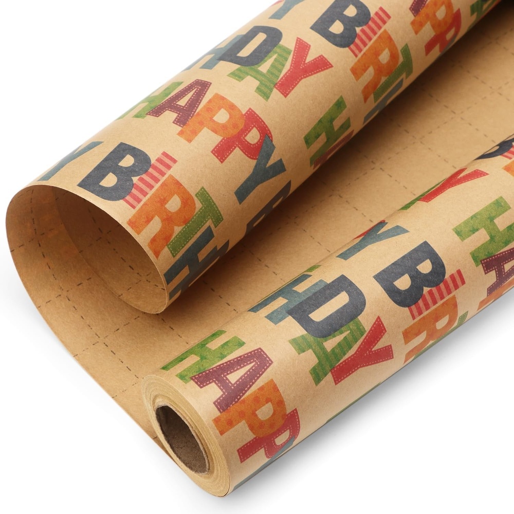 Ribbli Birthday Wrapping Paper Animal and Balloon Vintage Style Kraft Mini Roll Paper Perfect for Baby Shower Boys Girls Kids Birthday – 17Inch x 394Inch(33Feet)(Colorful)