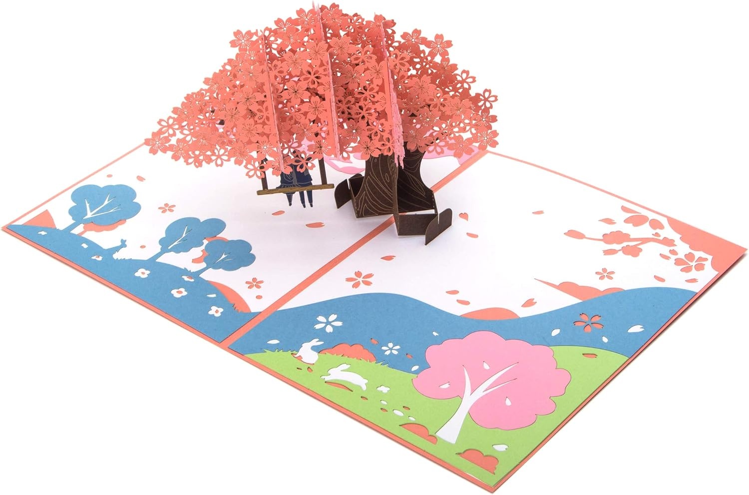 Ribbli Cherry Blossoms and Swing 3D Pop Up Card, Anniversary Card, Valentines Day Card, Romantic Gift, Birthday Card for Wife Husband Couple Girlfriend Boyfriend, with Envelope