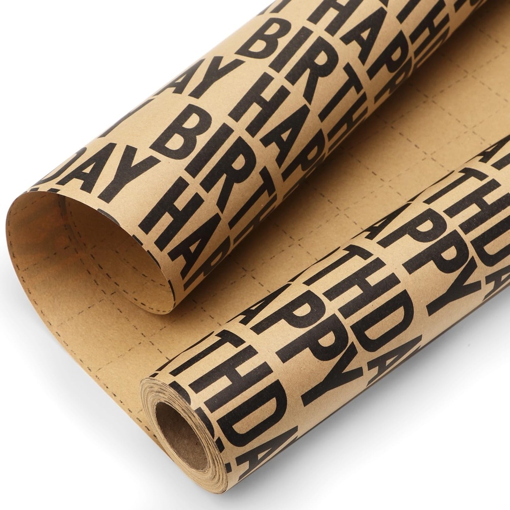Ribbli Birthday Wrapping Paper Animal and Balloon Vintage Style Kraft Mini Roll Paper Perfect for Baby Shower Boys Girls Kids Birthday – 17Inch x 394Inch(33Feet)(Black)