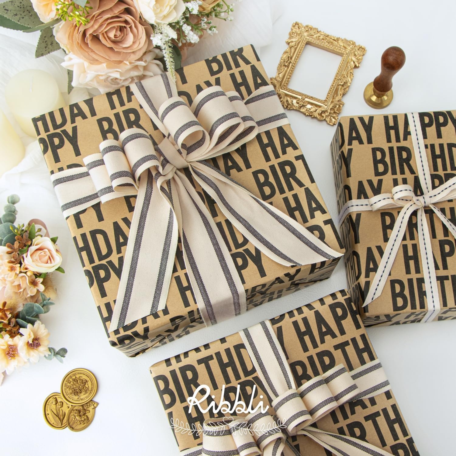 Ribbli Birthday Wrapping Paper Animal and Balloon Vintage Style Kraft Mini Roll Paper Perfect for Baby Shower Boys Girls Kids Birthday – 17Inch x 394Inch(33Feet)(Black)