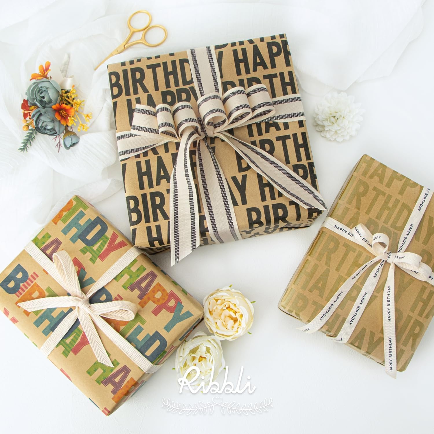 Ribbli Birthday Wrapping Paper Animal and Balloon Vintage Style Kraft Mini Roll Paper Perfect for Baby Shower Boys Girls Kids Birthday – 17Inch x 394Inch(33Feet)(Black)