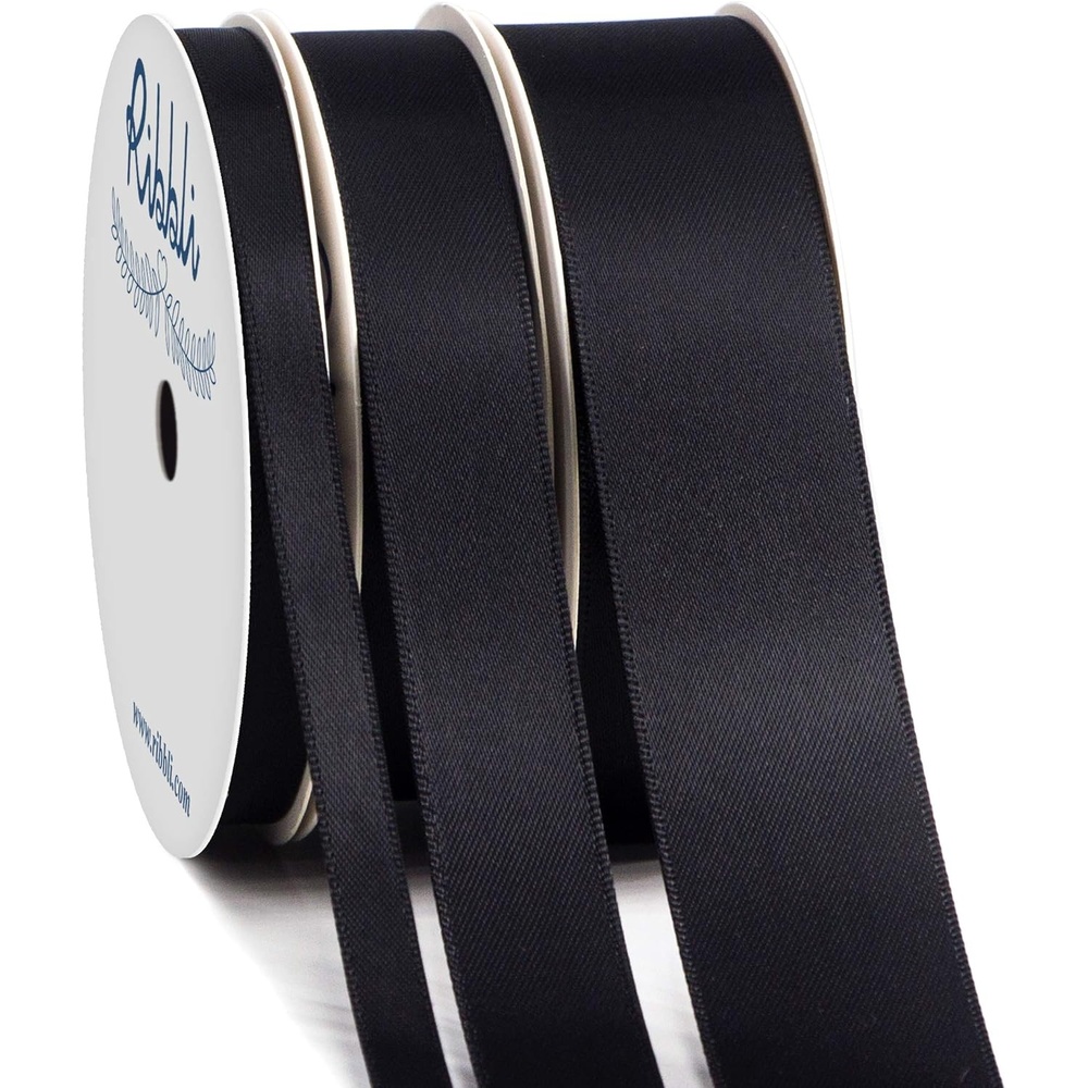 Ribbli 3 Rolls Double Faced Satin Red Craft Ribbon,Total 30 Yards,(1/4 Inch x 10-Yard,5/8 Inch x 10-Yard,1 Inch x 10-Yard),Use for Bows Bouquet,Wreath,Gift Wrapping,Christmas Decoration(Black)