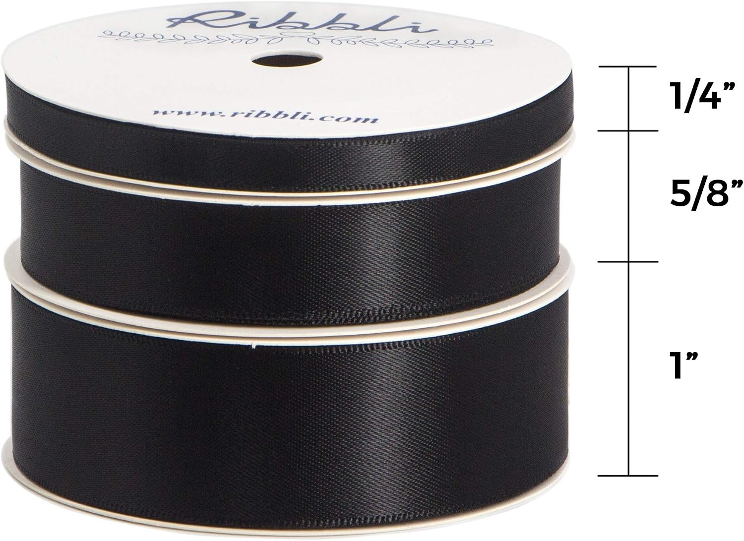 Ribbli 3 Rolls Double Faced Satin Red Craft Ribbon,Total 30 Yards,(1/4 Inch x 10-Yard,5/8 Inch x 10-Yard,1 Inch x 10-Yard),Use for Bows Bouquet,Wreath,Gift Wrapping,Christmas Decoration(Black)