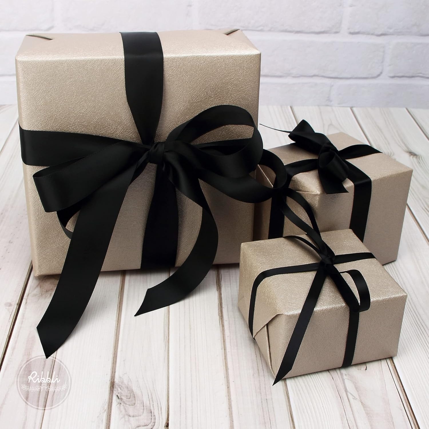 Ribbli 3 Rolls Double Faced Satin Red Craft Ribbon,Total 30 Yards,(1/4 Inch x 10-Yard,5/8 Inch x 10-Yard,1 Inch x 10-Yard),Use for Bows Bouquet,Wreath,Gift Wrapping,Christmas Decoration(Black)