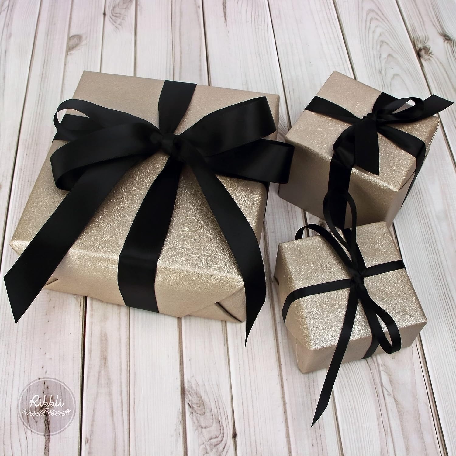 Ribbli 3 Rolls Double Faced Satin Red Craft Ribbon,Total 30 Yards,(1/4 Inch x 10-Yard,5/8 Inch x 10-Yard,1 Inch x 10-Yard),Use for Bows Bouquet,Wreath,Gift Wrapping,Christmas Decoration(Black)