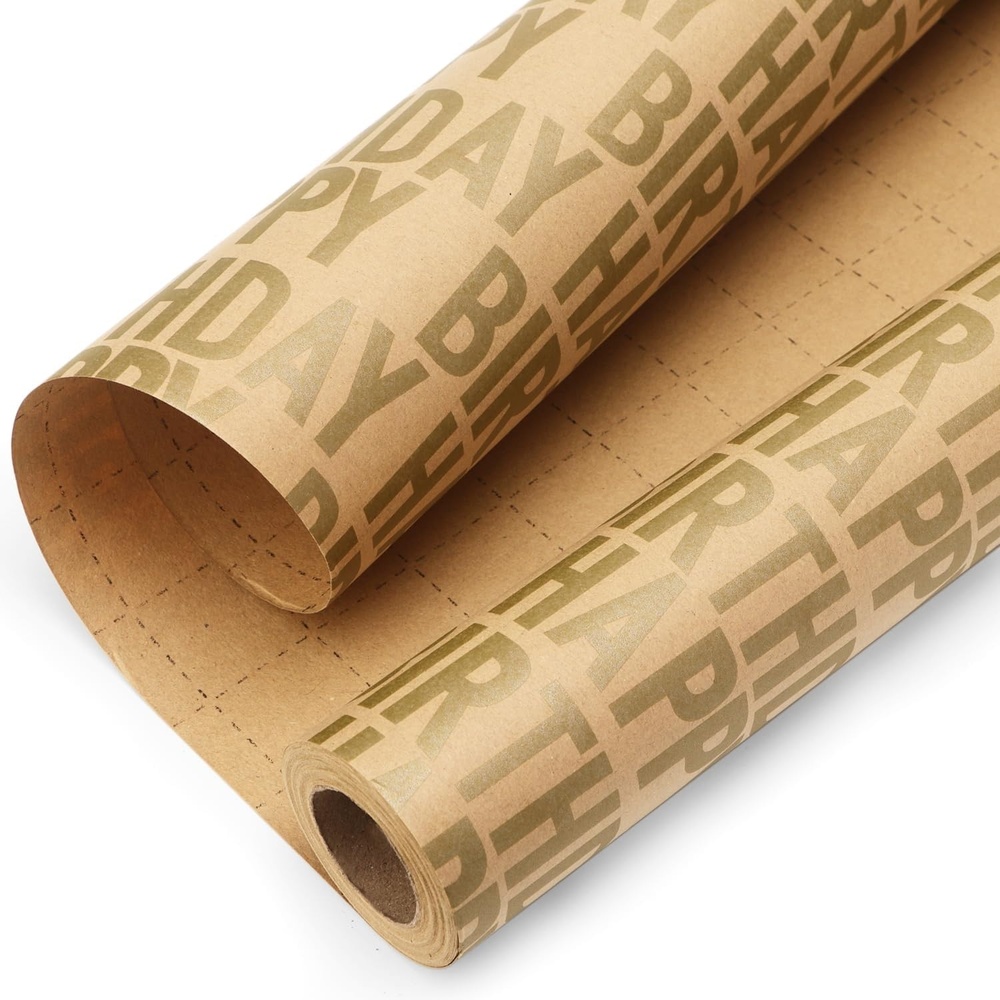 Ribbli Birthday Wrapping Paper Animal and Balloon Vintage Style Kraft Mini Roll Paper Perfect for Baby Shower Boys Girls Kids Birthday – 17Inch x 394Inch(33Feet)(Gold)