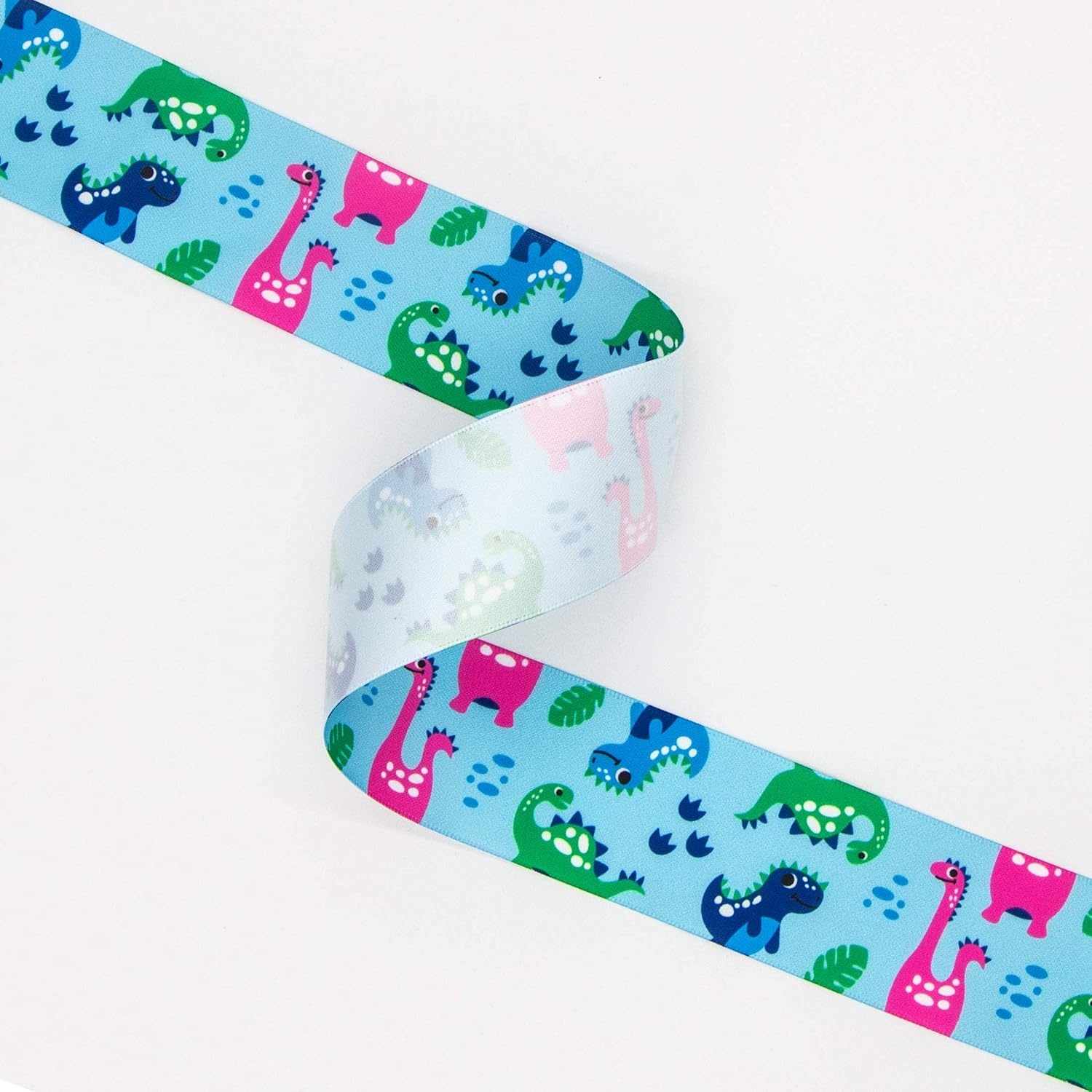 Ribbli Satin Dinosaur Pattern Craft Ribbon,1-1/2 Inch x 10 Yard,Blue/Green/Pink,Use for Hair Bows,Wreath,Birthday,Baby Shower,Diaper Cake,Gift Wrapping,Party Decoration,All Crafting and Sewing