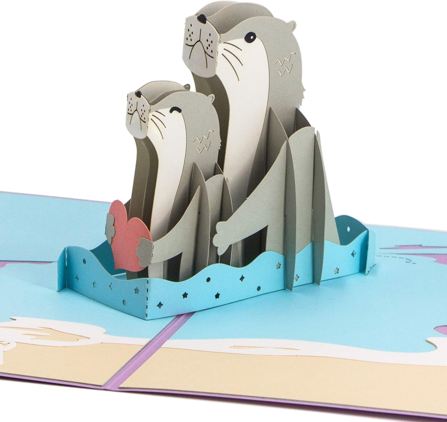 Ribbli 3D Otter Couple Handmade Pop Up Card for Anniversary Valentines Day Wedding, Romantic Gift, Birthday Cards for Wife Husband Couple Parents Girlfriend Boyfriend, with Envelope