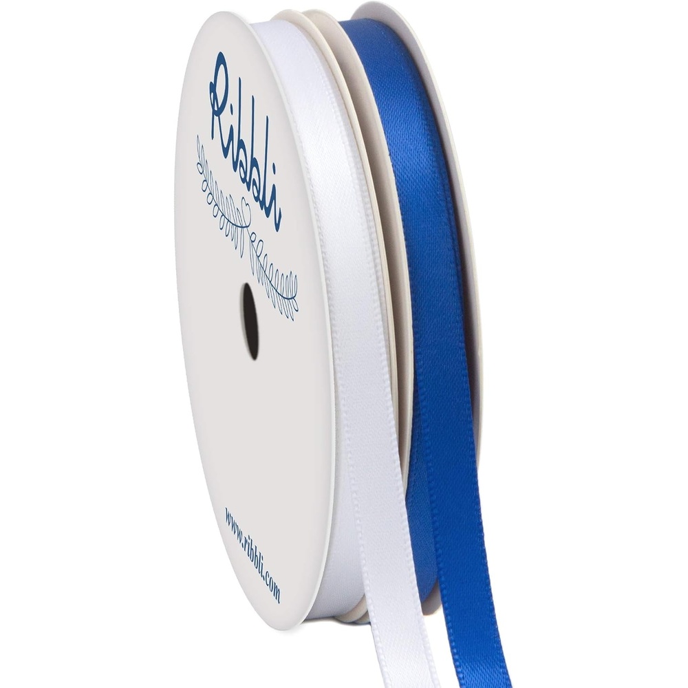 Ribbli 2 Rolls Satin Royal Blue & White Craft Ribbon,Total 20 Yards,(Royal Blue 1/4-Inch x 10-Yard, White 1/4-Inch x 10-Yard)(Royal Blue & White)