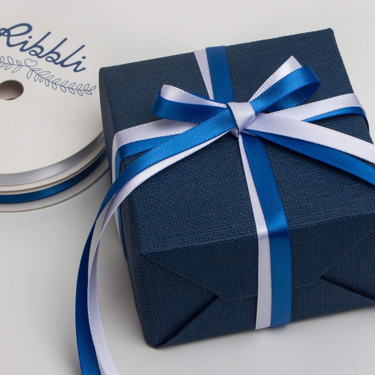 Ribbli 2 Rolls Satin Royal Blue & White Craft Ribbon,Total 20 Yards,(Royal Blue 1/4-Inch x 10-Yard, White 1/4-Inch x 10-Yard)(Royal Blue & White)