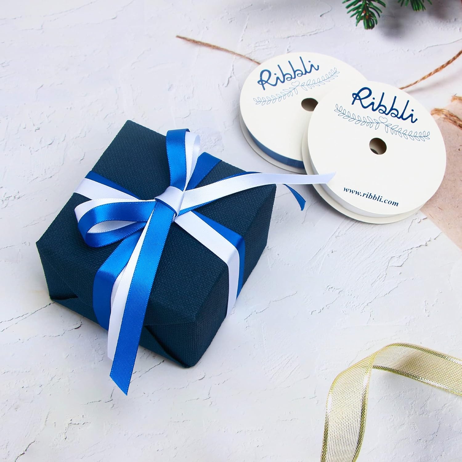 Ribbli 2 Rolls Satin Royal Blue & White Craft Ribbon,Total 20 Yards,(Royal Blue 1/4-Inch x 10-Yard, White 1/4-Inch x 10-Yard)(Royal Blue & White)