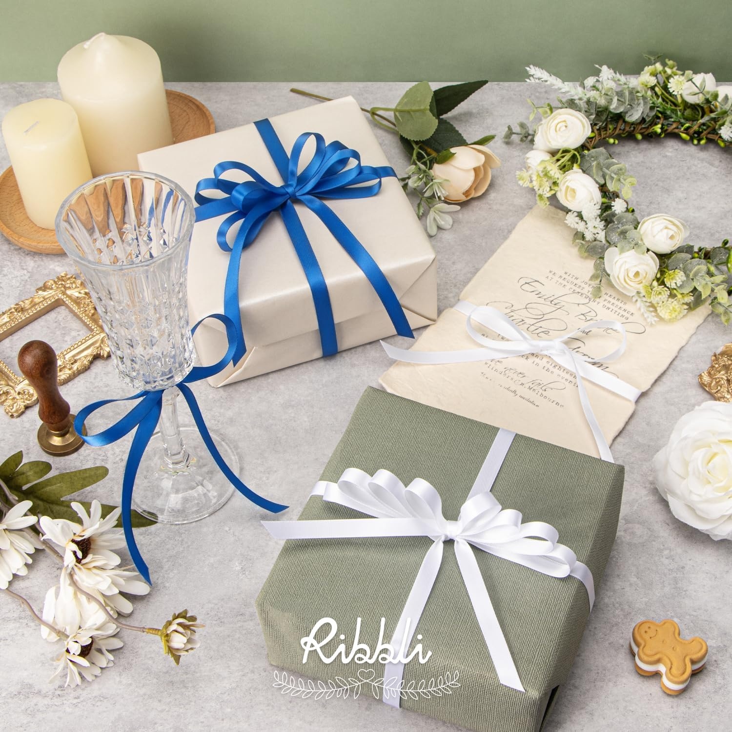 Ribbli 2 Rolls Satin Royal Blue & White Craft Ribbon,Total 20 Yards,(Royal Blue 1/4-Inch x 10-Yard, White 1/4-Inch x 10-Yard)(Royal Blue & White)