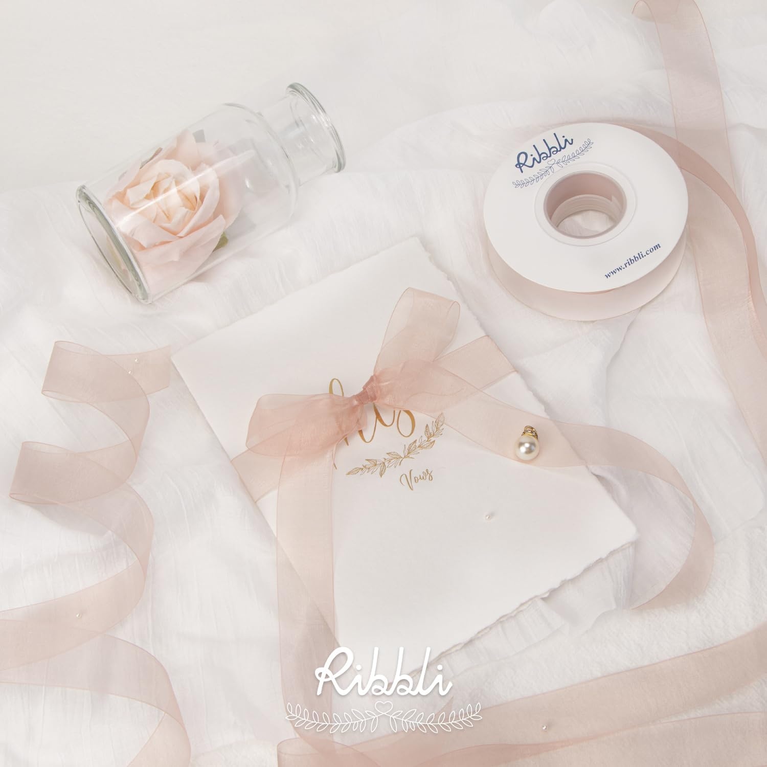 Ribbli 4 Rolls Organza Ribbon 1/2 Inches Total 80 Yard White Rose Gold Ivory Gold Sheer Ribbon for Gift Wrapping,Cookie Wrapping,Wedding Decoration