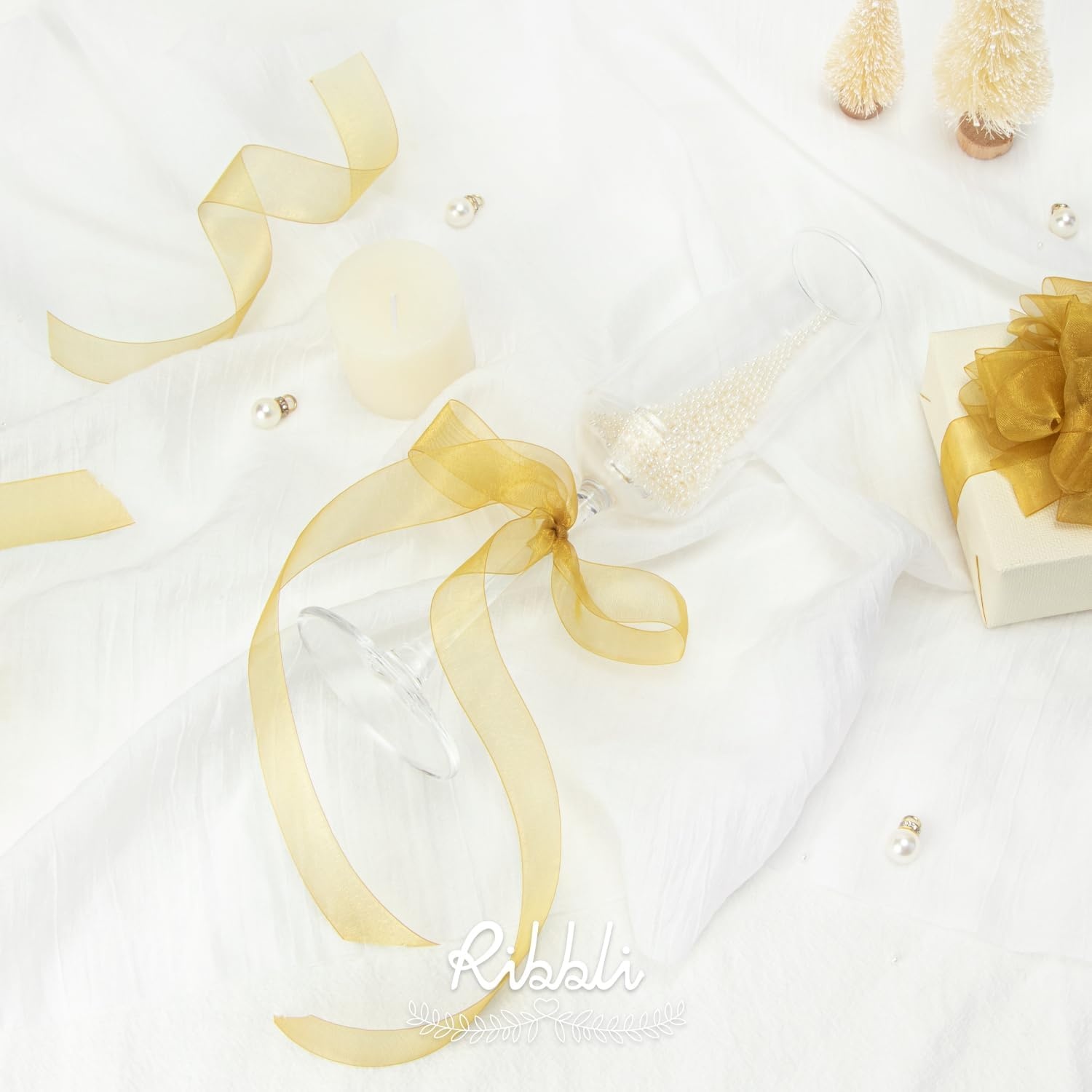 Ribbli 4 Rolls Organza Ribbon 1/2 Inches Total 80 Yard White Rose Gold Ivory Gold Sheer Ribbon for Gift Wrapping,Cookie Wrapping,Wedding Decoration