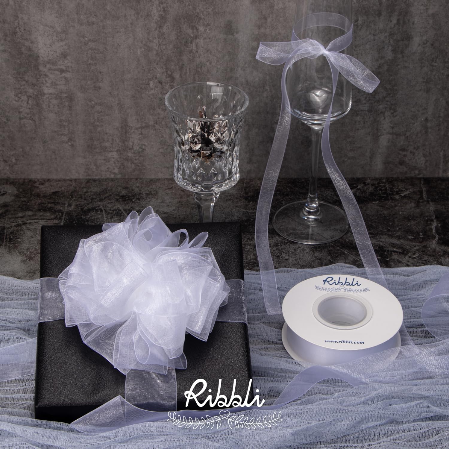 Ribbli 4 Rolls Organza Ribbon 1/2 Inches Total 80 Yard White Rose Gold Ivory Gold Sheer Ribbon for Gift Wrapping,Cookie Wrapping,Wedding Decoration
