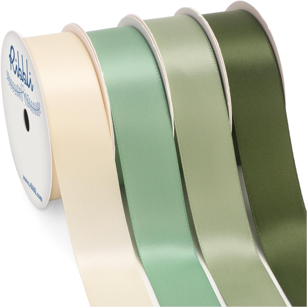 Ribbli Dusty Blue Satin Ribbon 3/8 Inch x 4 Rolls Total 40 Yards- Light Blue/Dusty Blue/Smoke Blue/Light Navy Ribbon for Wrapping and Craft(Sage Green)