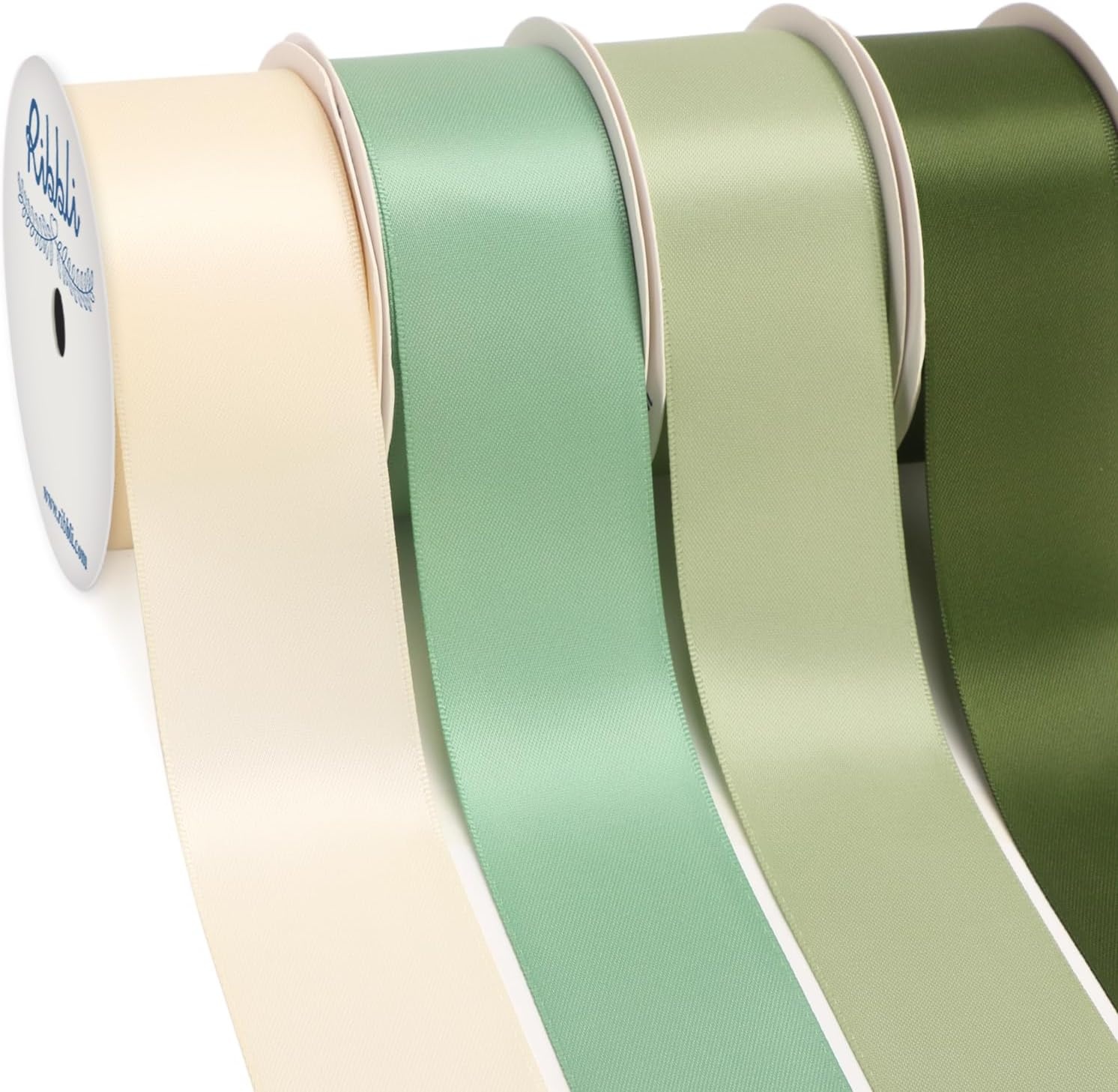 Ribbli Dusty Blue Satin Ribbon 3/8 Inch x 4 Rolls Total 40 Yards- Light Blue/Dusty Blue/Smoke Blue/Light Navy Ribbon for Wrapping and Craft(Sage Green)