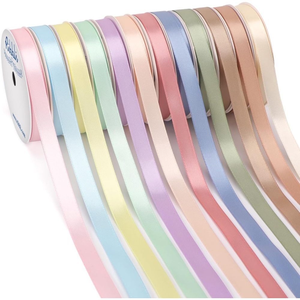 Ribbli Rainbow Satin Ribbon 3/8 Inch x 12 Rolls Total 60 Yards- Colorful Ribbon for Gift Wrapping Craft Party Decoration Baby Shower Wedding(Pastel)