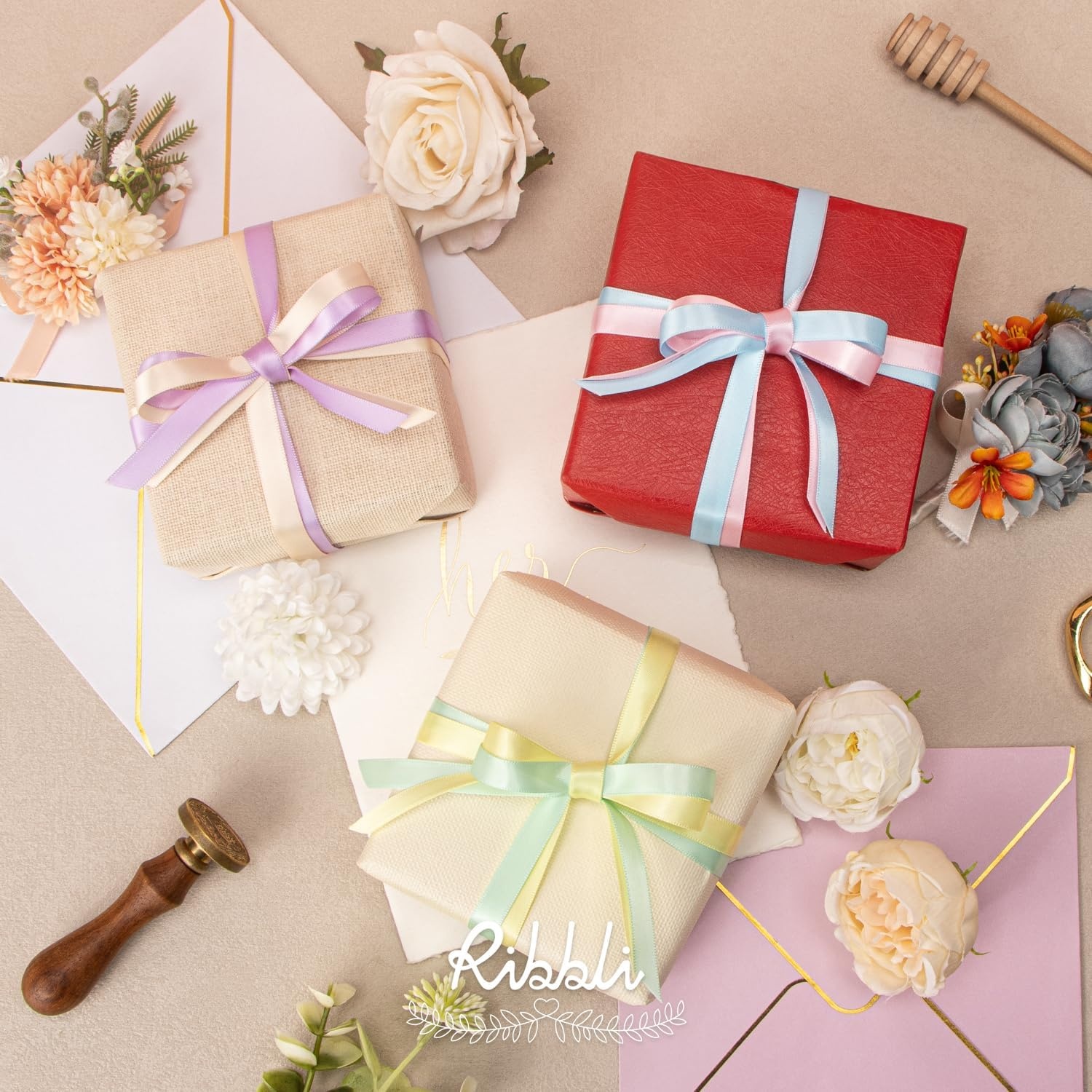 Ribbli Rainbow Satin Ribbon 3/8 Inch x 12 Rolls Total 60 Yards- Colorful Ribbon for Gift Wrapping Craft Party Decoration Baby Shower Wedding(Pastel)
