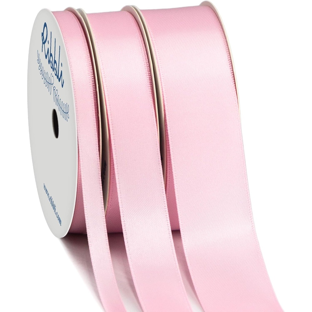Ribbli 3 Rolls Double Faced Satin Red Craft Ribbon,Total 30 Yards,(1/4 Inch x 10-Yard,5/8 Inch x 10-Yard,1 Inch x 10-Yard),Use for Bows Bouquet,Wreath,Gift Wrapping,Christmas Decoration(Light Pink)