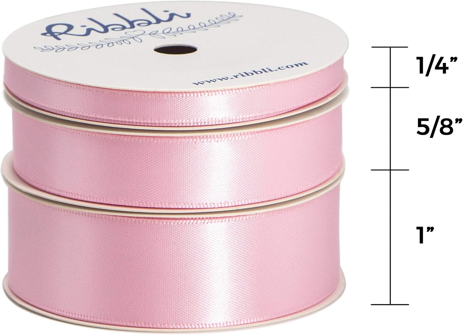 Ribbli 3 Rolls Double Faced Satin Red Craft Ribbon,Total 30 Yards,(1/4 Inch x 10-Yard,5/8 Inch x 10-Yard,1 Inch x 10-Yard),Use for Bows Bouquet,Wreath,Gift Wrapping,Christmas Decoration(Light Pink)
