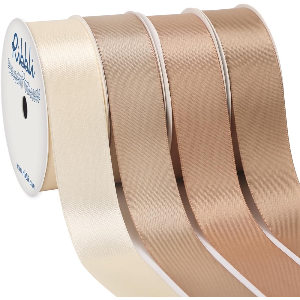 Ribbli Dusty Blue Satin Ribbon 3/8 Inch x 4 Rolls Total 40 Yards- Light Blue/Dusty Blue/Smoke Blue/Light Navy Ribbon for Wrapping and Craft(Champagne)