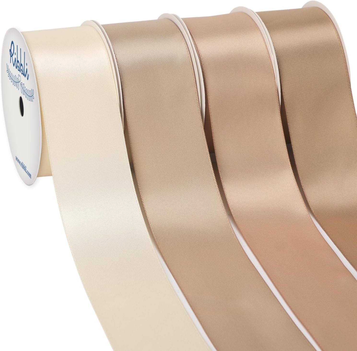 Ribbli Dusty Blue Satin Ribbon 3/8 Inch x 4 Rolls Total 40 Yards- Light Blue/Dusty Blue/Smoke Blue/Light Navy Ribbon for Wrapping and Craft(Champagne)